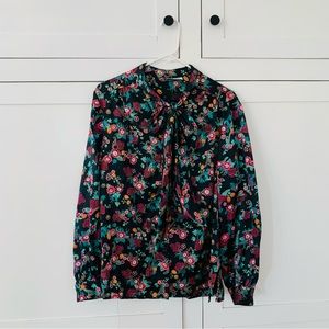 Vintage Three Flaggs Black Floral Blouse Size Medium